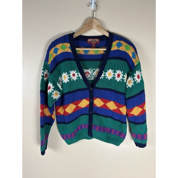 American Eagle Vintage S Sweater Cardigan Fair Isle Nordic Funky Prairie 90s - Picture 1 of 3